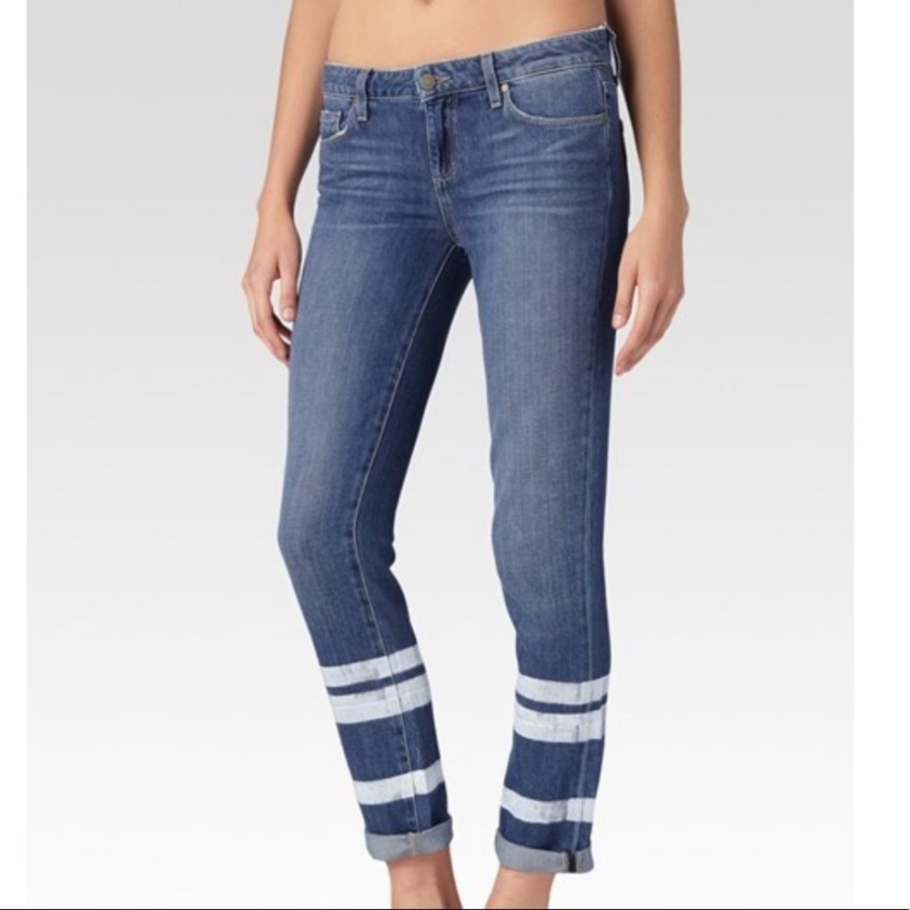 Paige Jeans Jimmy Jimmy Skinny Medium Wash Stretch Painted Stripe Size 32